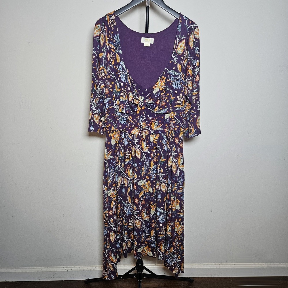 Maeve Anthropologie Beloved Floral Sharkbite Hem Dress Purple Boho Midi Large